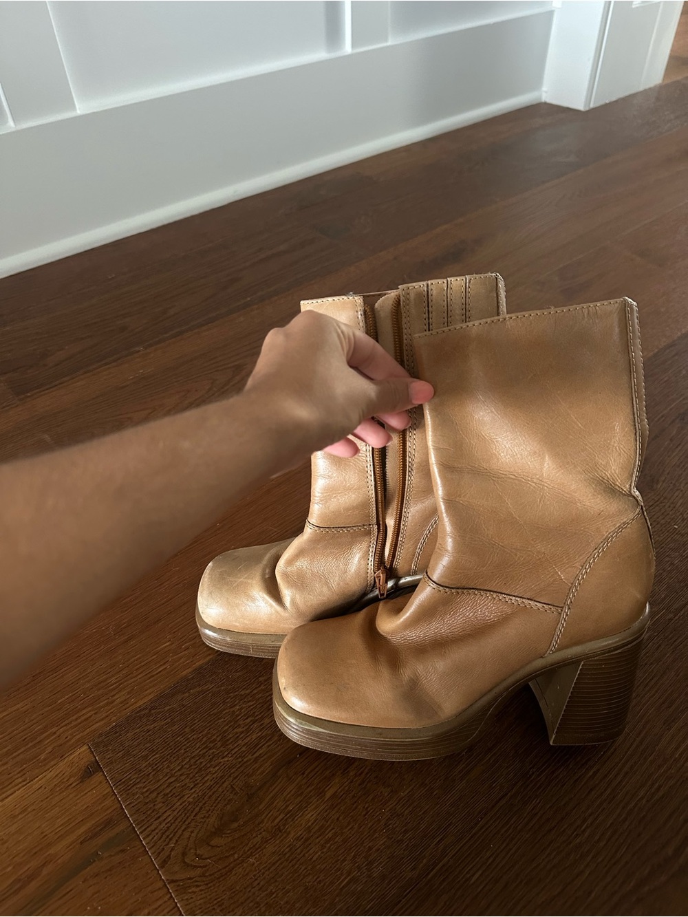 Steve Madden Fantsie Brown Leather Platform Booties
